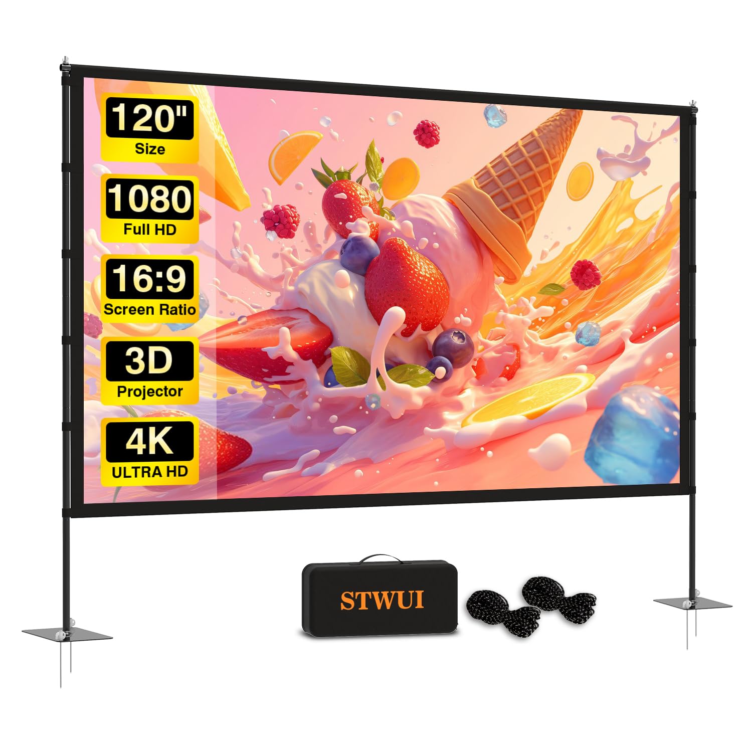 Merry & Bright Outdoor-Projector-Screen-with-Stand