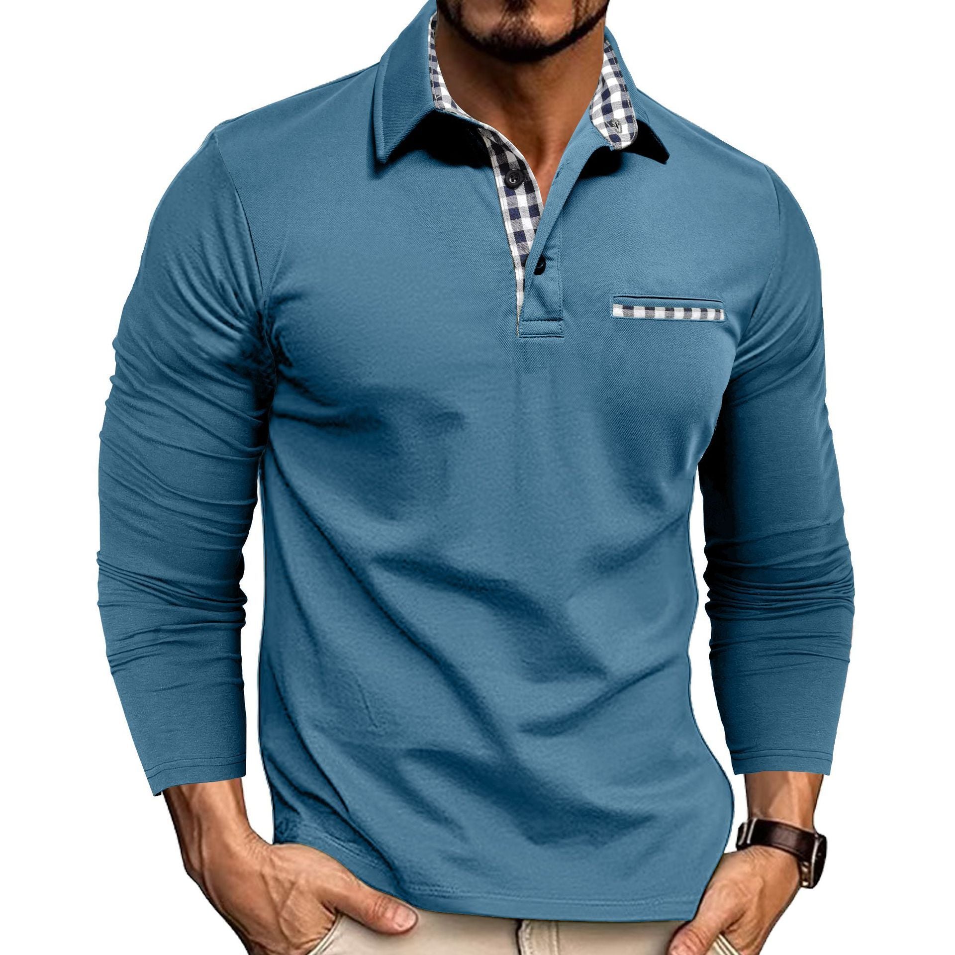 Merry & Bright Polo Shirt Fashion Solid Color Long Sleeve Top Men's Clothing