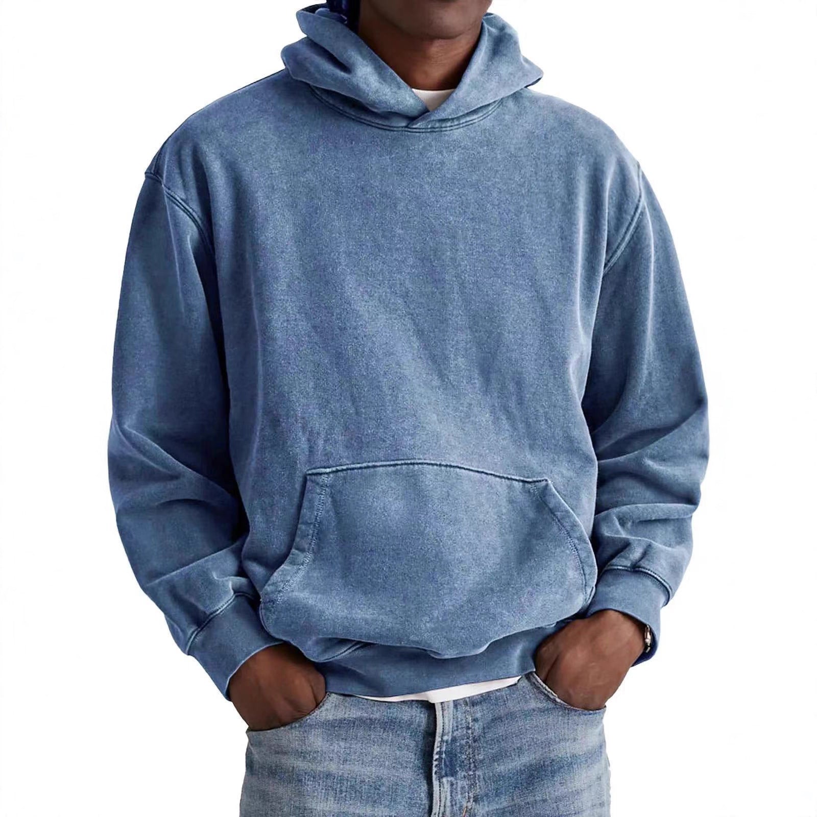 Merry & Bright Men's Round Neck American Retro Casual Hooded Sweatshirt