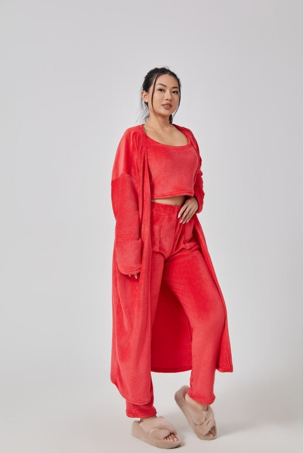 Merry & Bright Cozy Pajama Set, 3 Piece Lounge Set, Cute Loungewear, Warm Suit Sets, Matching Set, Lounge Set, 3 Piece Pant Sets, Women Winter Dress