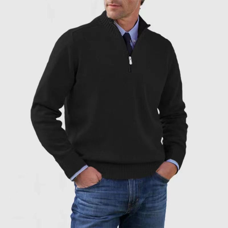 Merry & Bright Men's Stand Collar Zipper Sweater Winter Fashion Solid Color Long Sleeve Knitted Top Clothing