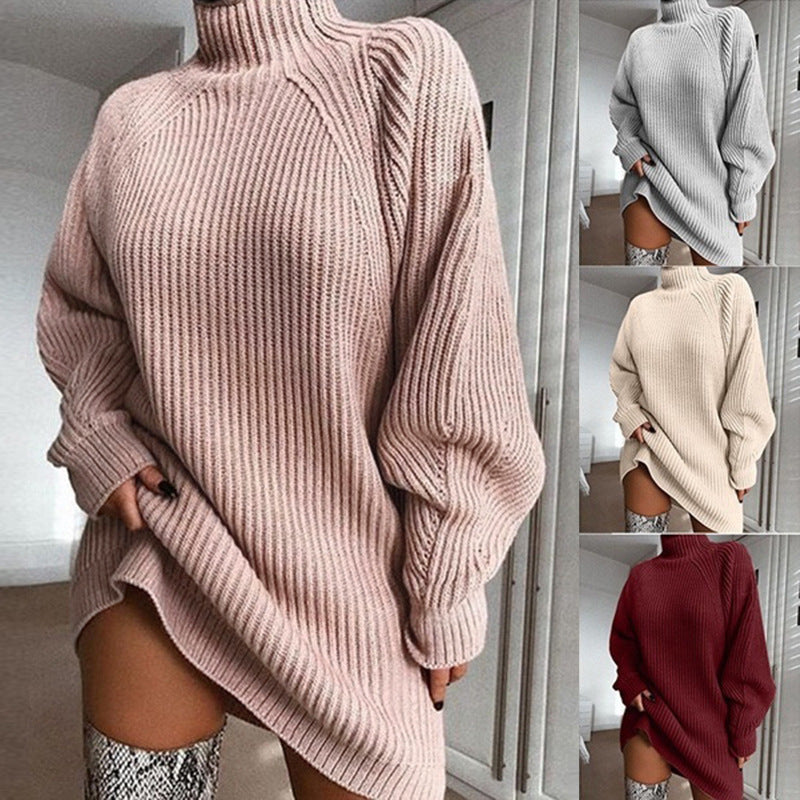 Merry & Bright Solid Turtleneck Long Sweater Winter Warm Women Sweater Dress