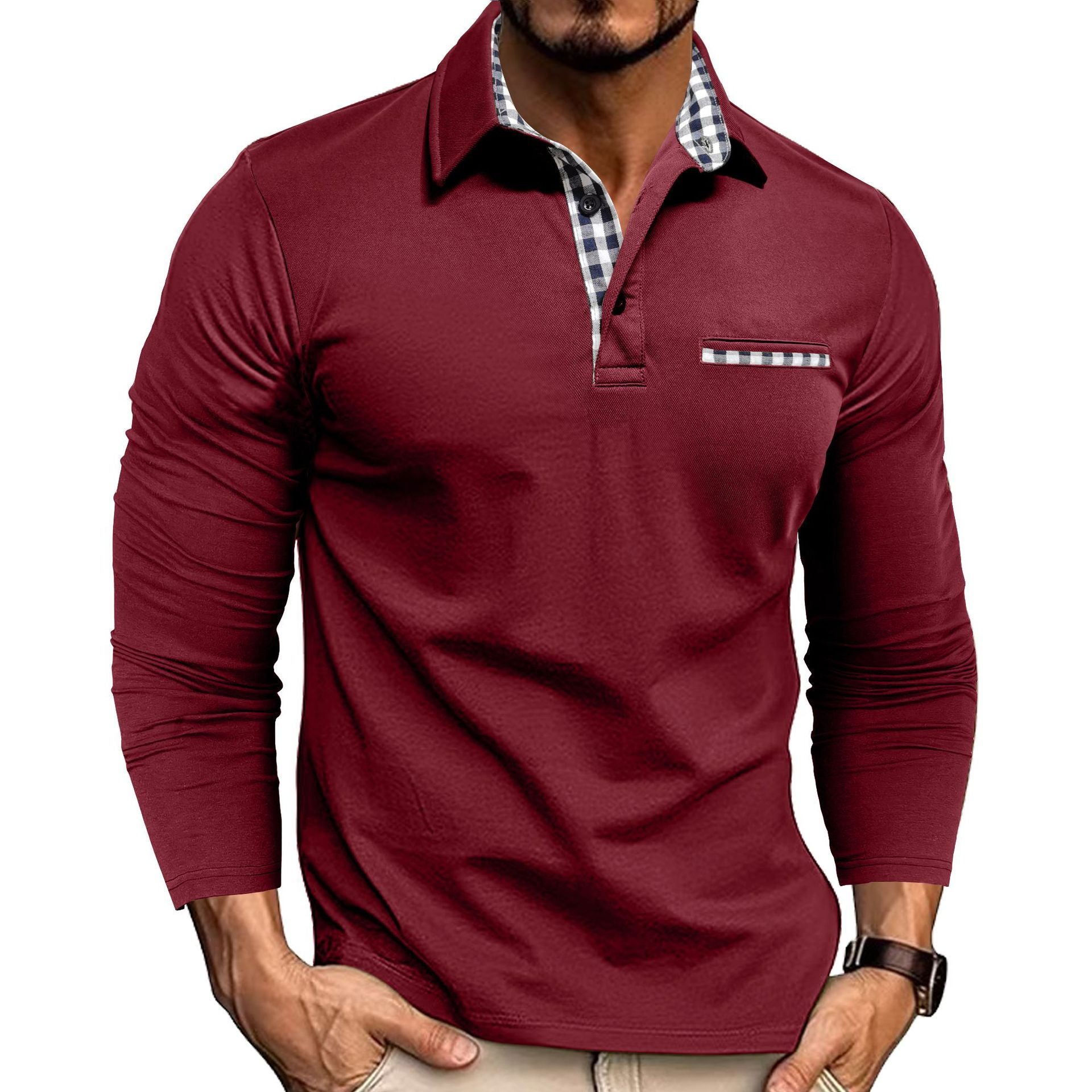 Merry & Bright Polo Shirt Fashion Solid Color Long Sleeve Top Men's Clothing