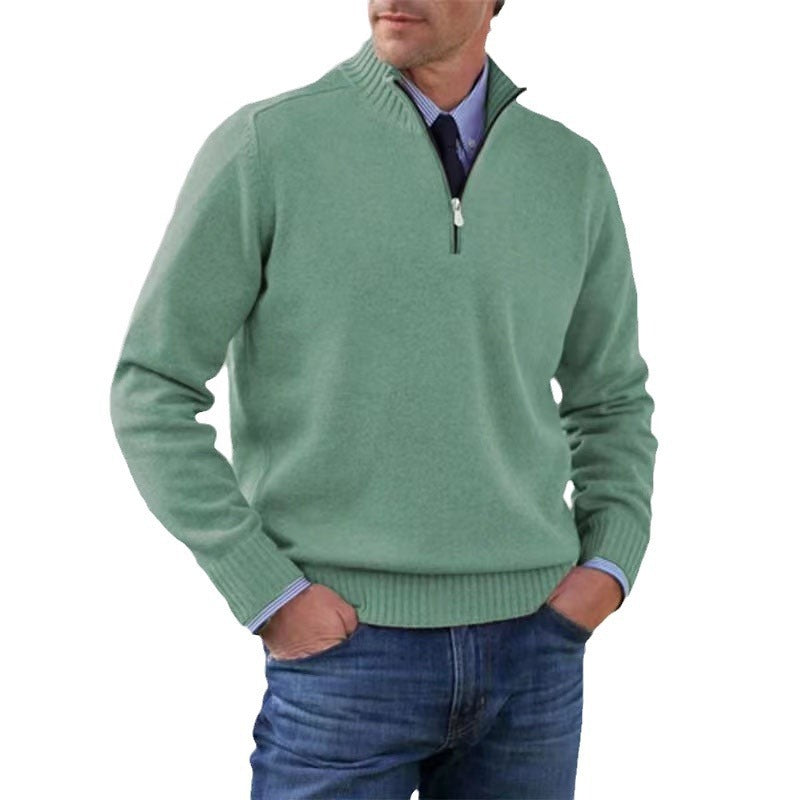 Merry & Bright Men's Stand Collar Zipper Sweater Winter Fashion Solid Color Long Sleeve Knitted Top Clothing