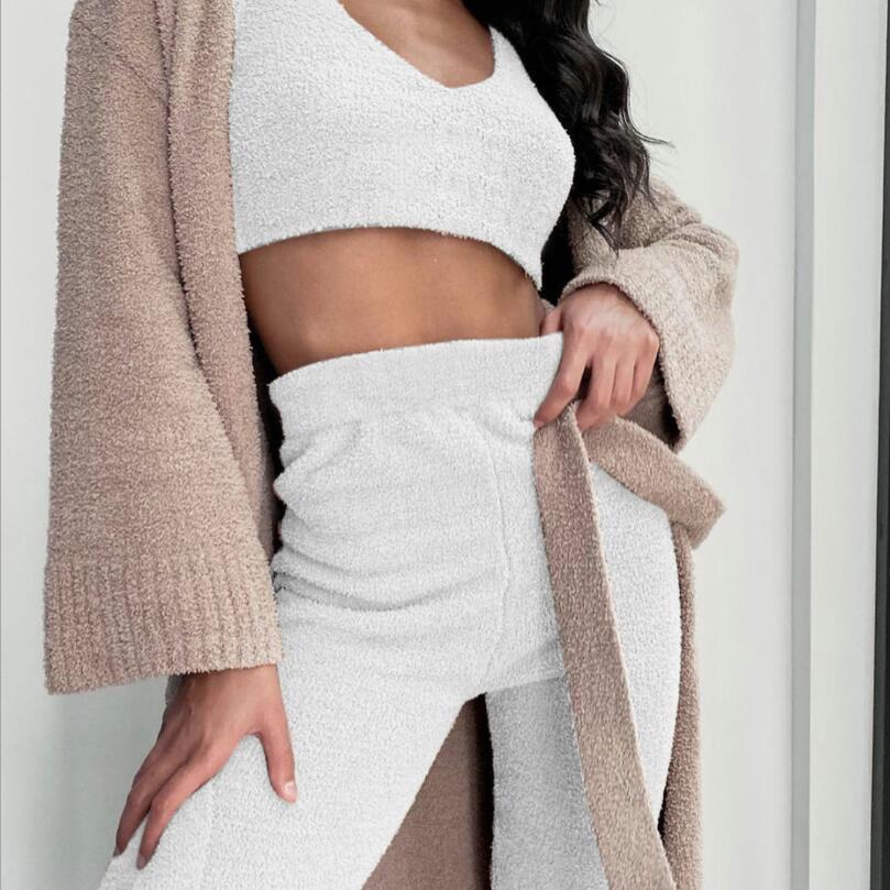 Merry & Bright 3pcs Womens Clothing Long Sleeve Crop Tank Top And Drawstring Shorts Pajama Set