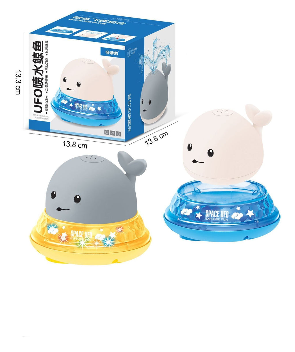Merry & Bright Baby Cartoon Whale Floating Bath Toy – Sprays Water with Light & Music