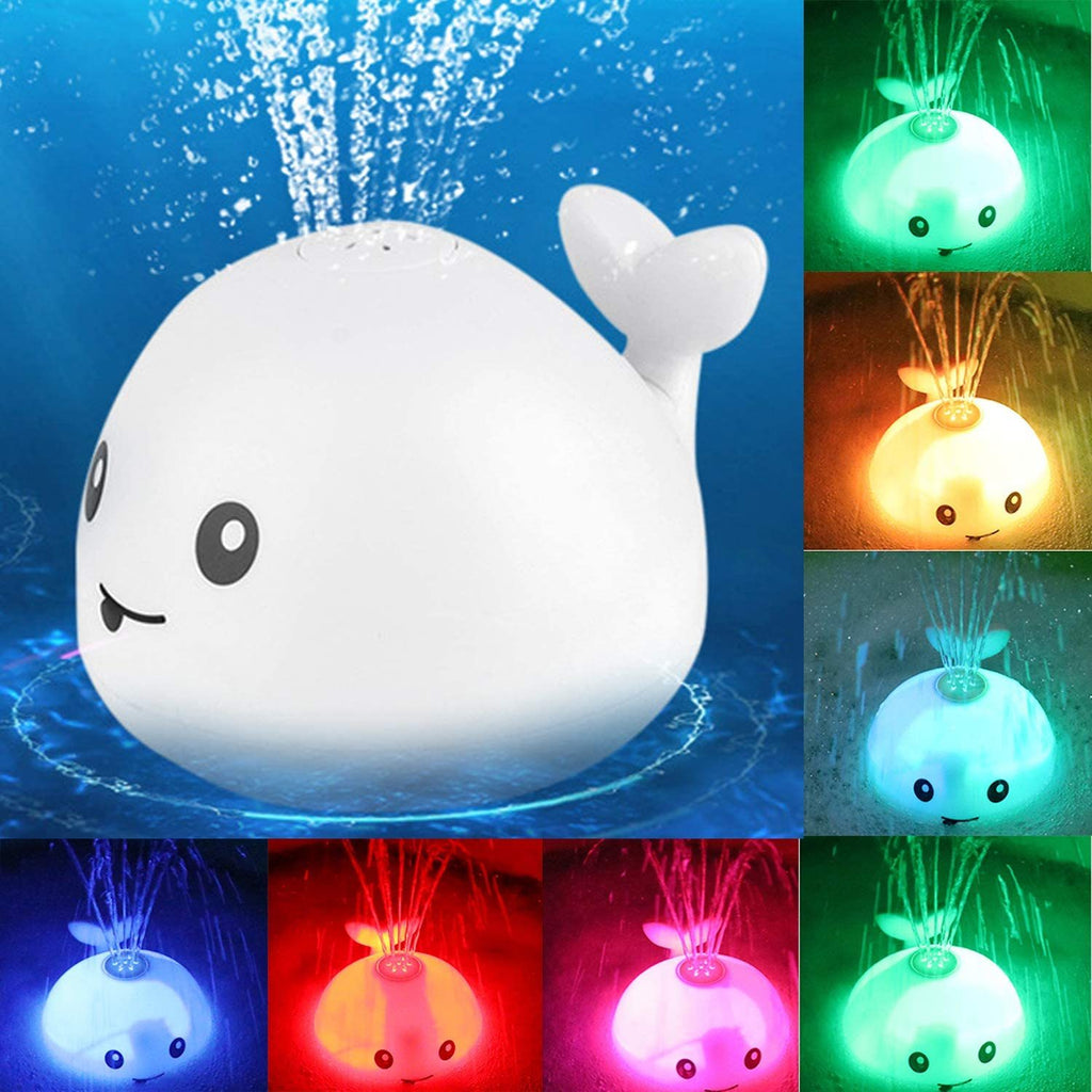 Merry & Bright Baby Cartoon Whale Floating Bath Toy – Sprays Water with Light & Music