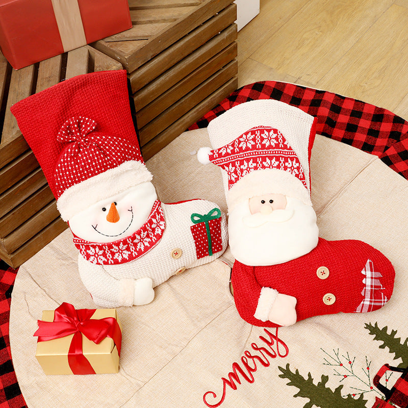 Merry & Bright Large Red White Knitted Christmas Stocking Santa Claus