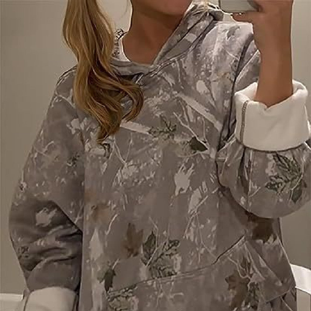 Merry & Bright Women’s Floral Hoodie Pullover – Loose Fit with Lantern Sleeves