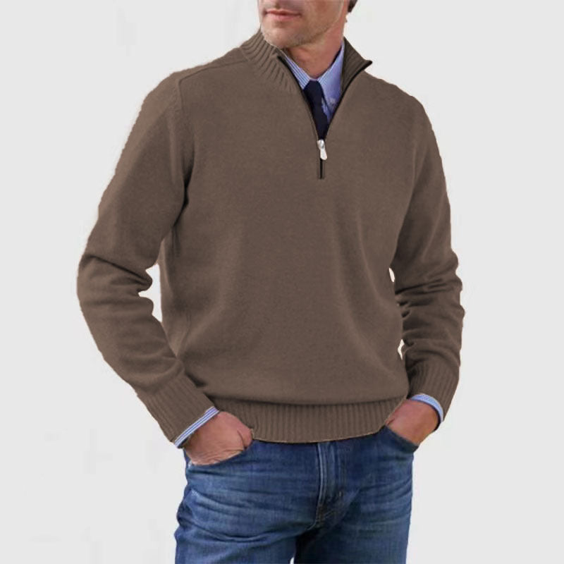 Merry & Bright Men's Stand Collar Zipper Sweater Winter Fashion Solid Color Long Sleeve Knitted Top Clothing