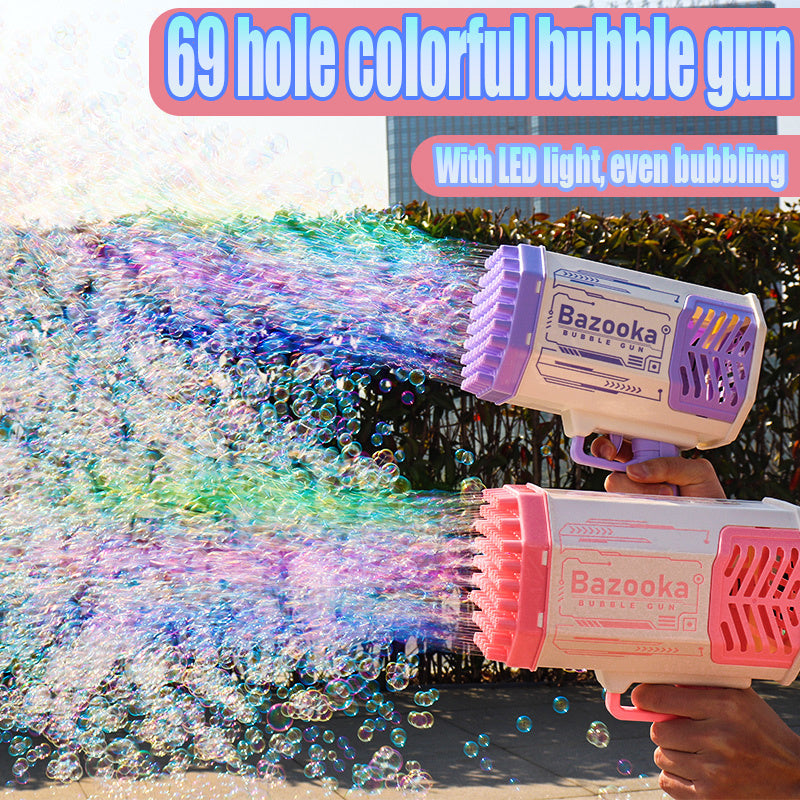 Merry & Bright Bubble Gun Rocket – 69-Hole Automatic Soap Bubble Blower with Lights