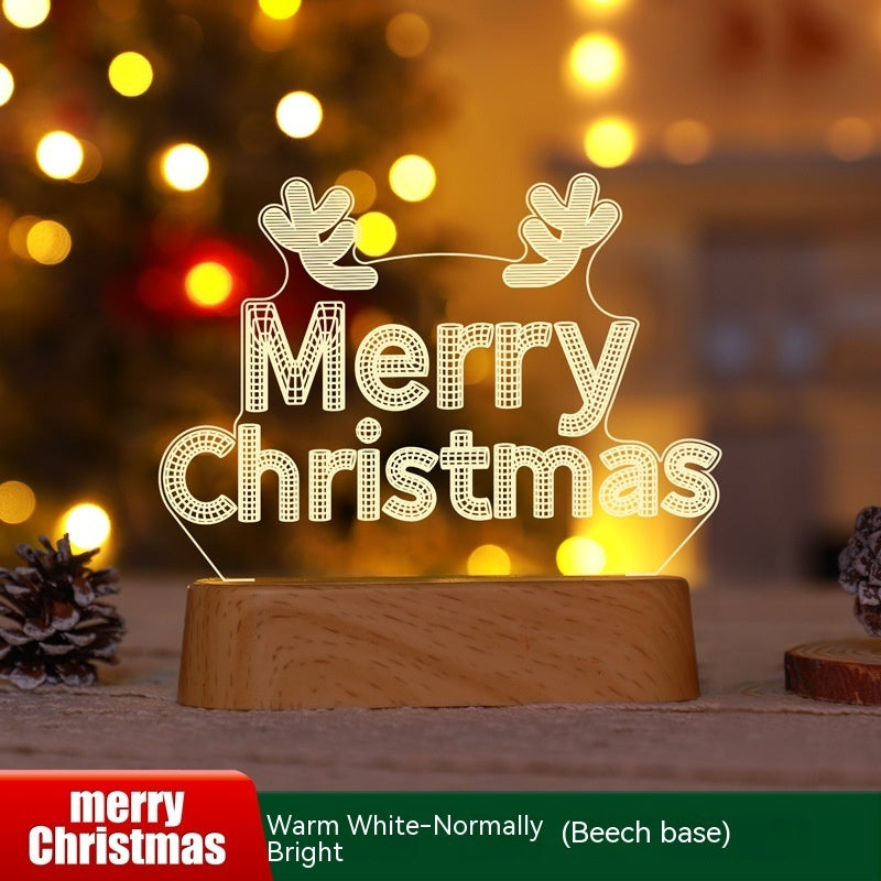 Merry & Bright Christmas Decoration 3D Lamp Acrylic LED Night Light