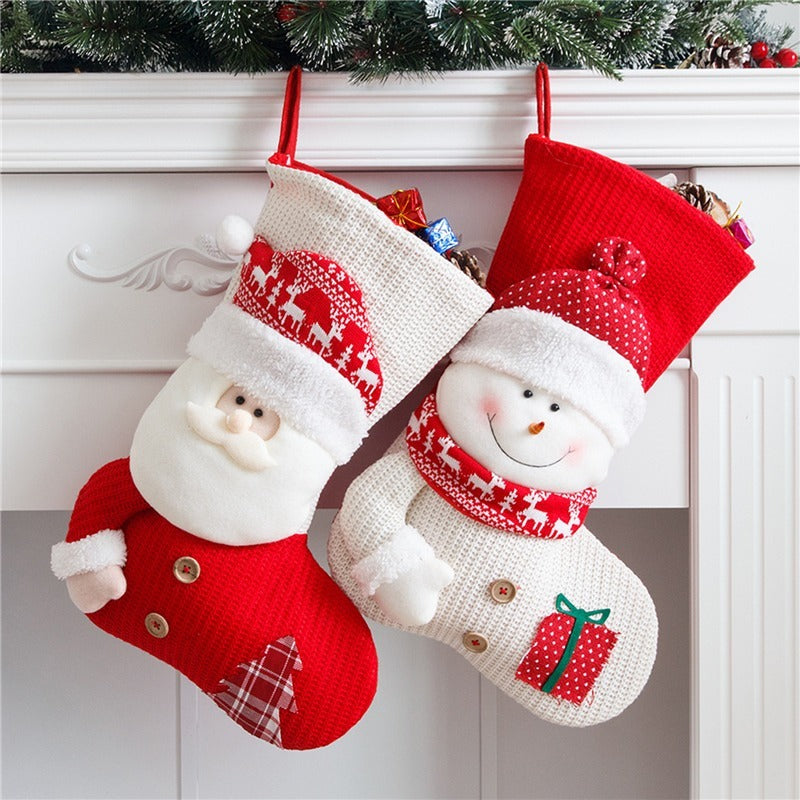 Merry & Bright Large Red White Knitted Christmas Stocking Santa Claus