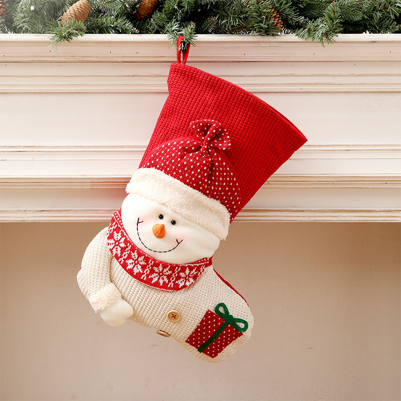 Merry & Bright Large Red White Knitted Christmas Stocking Santa Claus