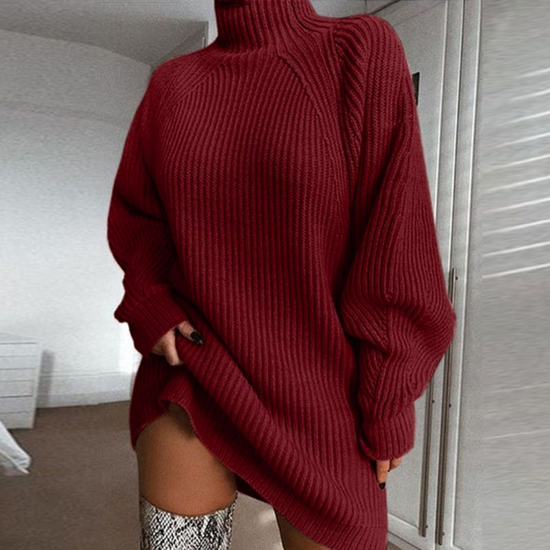 Merry & Bright Solid Turtleneck Long Sweater Winter Warm Women Sweater Dress