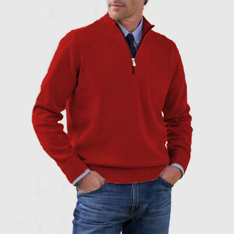 Merry & Bright Men's Stand Collar Zipper Sweater Winter Fashion Solid Color Long Sleeve Knitted Top Clothing