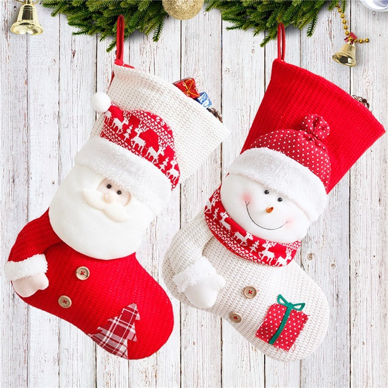 Merry & Bright Large Red White Knitted Christmas Stocking Santa Claus