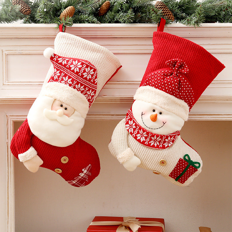 Merry & Bright Large Red White Knitted Christmas Stocking Santa Claus