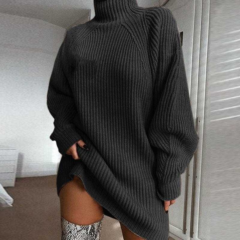 Merry & Bright Solid Turtleneck Long Sweater Winter Warm Women Sweater Dress