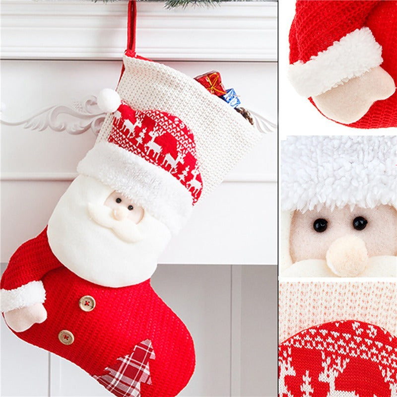 Merry & Bright Large Red White Knitted Christmas Stocking Santa Claus