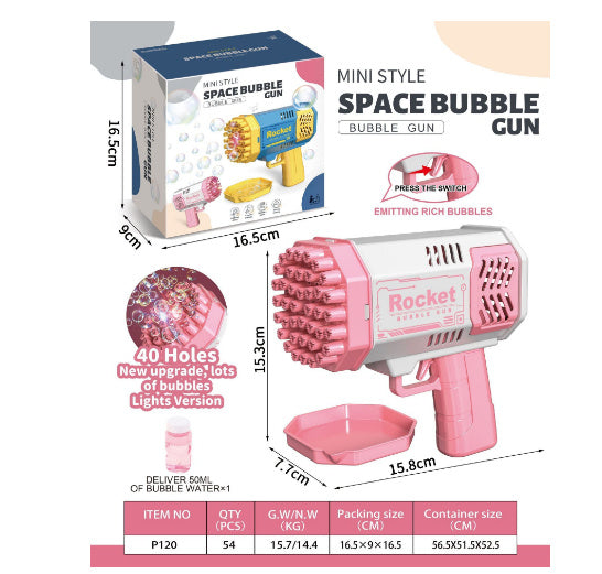 Merry & Bright Bubble Gun Rocket – 69-Hole Automatic Soap Bubble Blower with Lights