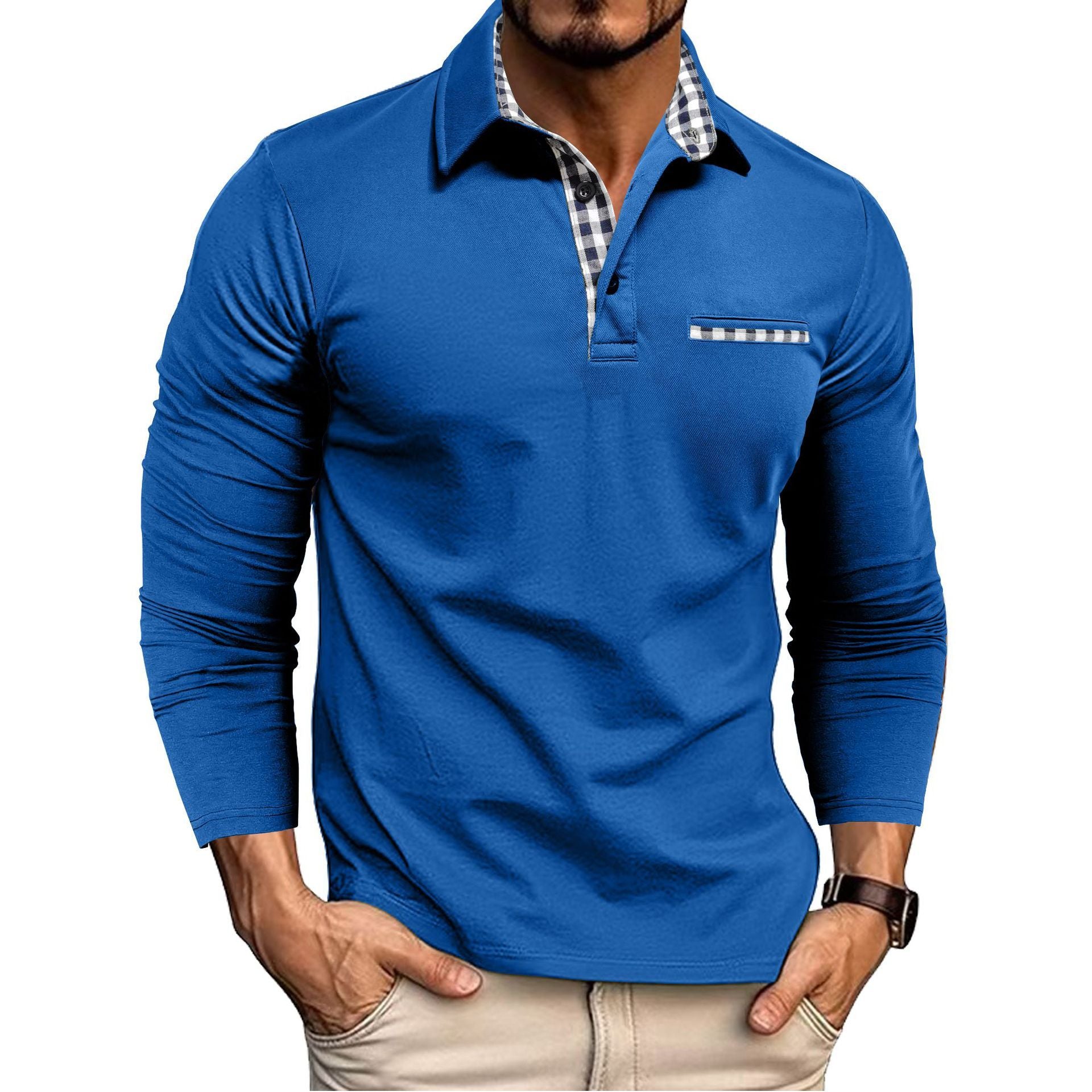Merry & Bright Polo Shirt Fashion Solid Color Long Sleeve Top Men's Clothing