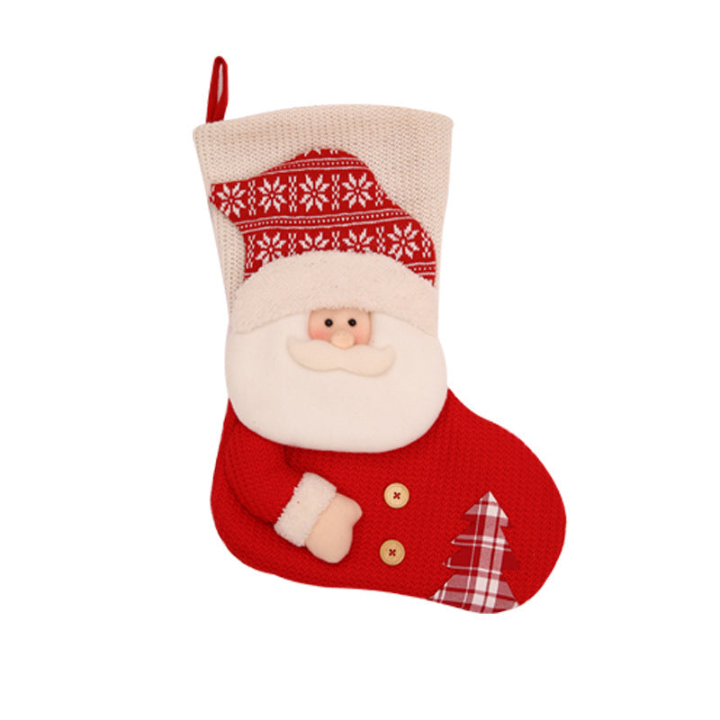 Merry & Bright Large Red White Knitted Christmas Stocking Santa Claus