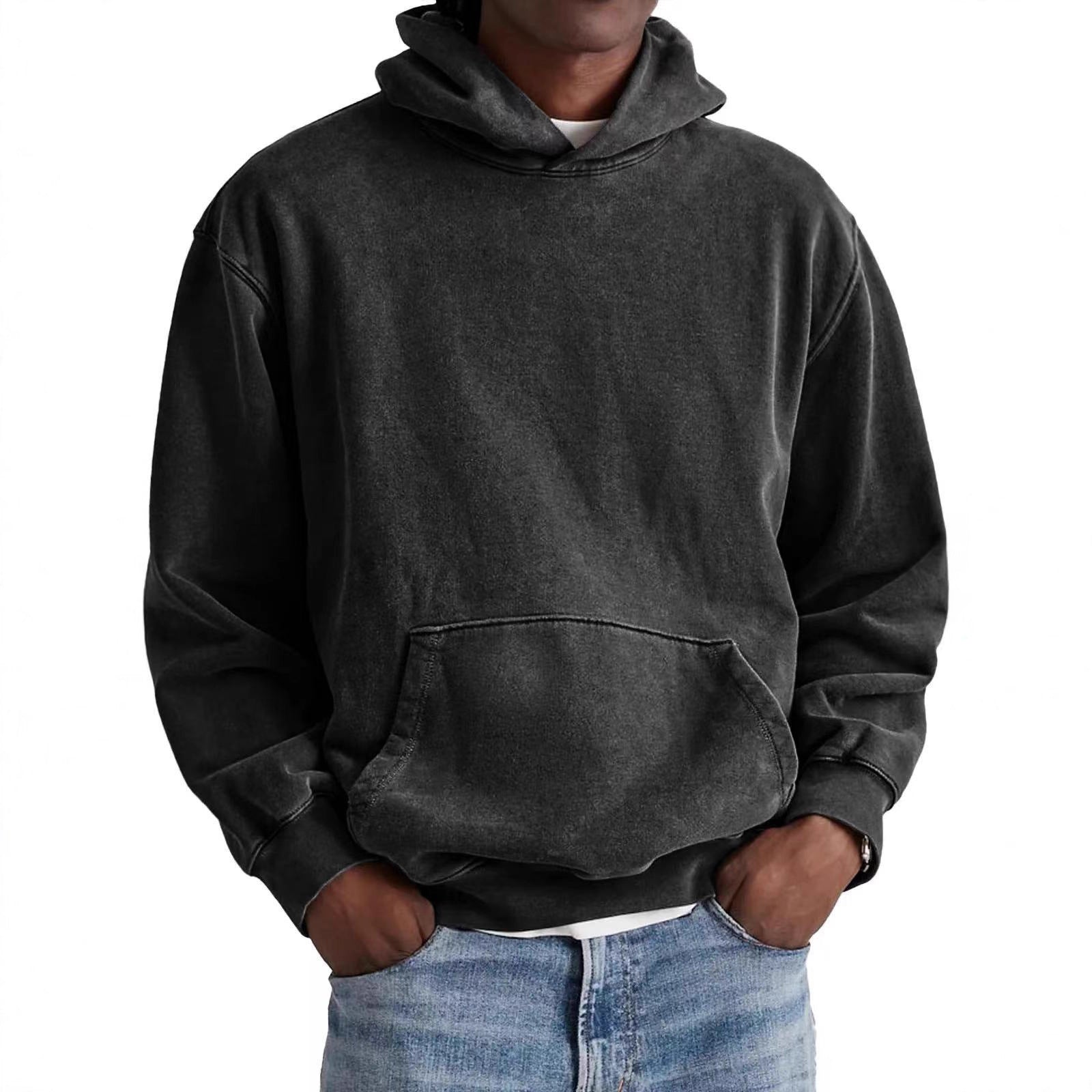 Merry & Bright Men's Round Neck American Retro Casual Hooded Sweatshirt