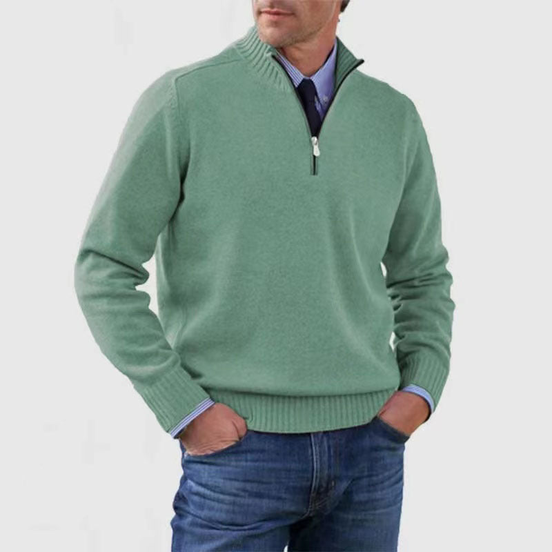 Merry & Bright Men's Stand Collar Zipper Sweater Winter Fashion Solid Color Long Sleeve Knitted Top Clothing
