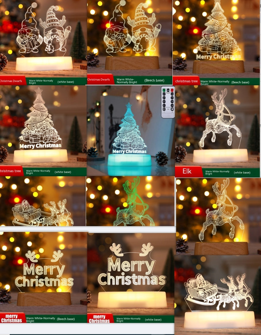 Merry & Bright Christmas Decoration 3D Lamp Acrylic LED Night Light