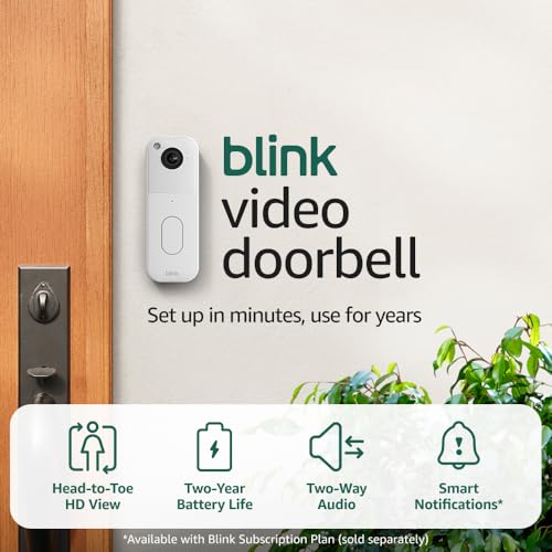Merry & Bright All-new Blink Video Doorbell + Mini 2 – Motion & chime alerts, HD viewing, and two way audio. Sync Module Core included – 1 camera system + two Mini 2 (White/White)