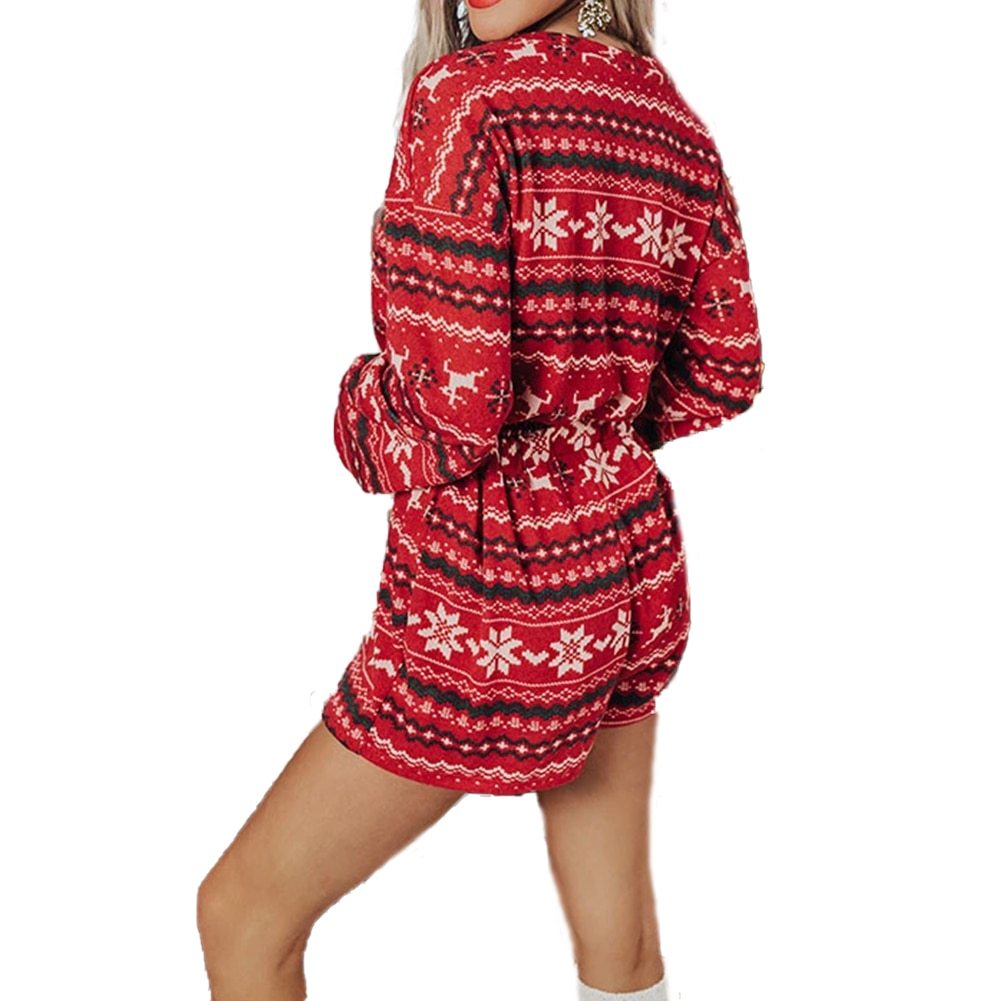 Merry & Bright Women Christmas Pajama Sets Long Sleeve Crop Top Shorts 2Pcs