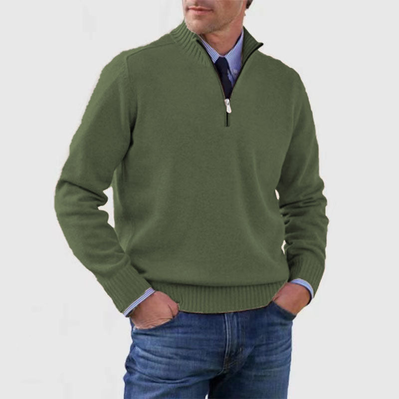 Merry & Bright Men's Stand Collar Zipper Sweater Winter Fashion Solid Color Long Sleeve Knitted Top Clothing