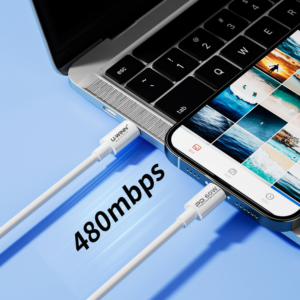 Merry & Bright USB-C To USB-C Cable PD 60W 1M White USB 3.0 UWINN