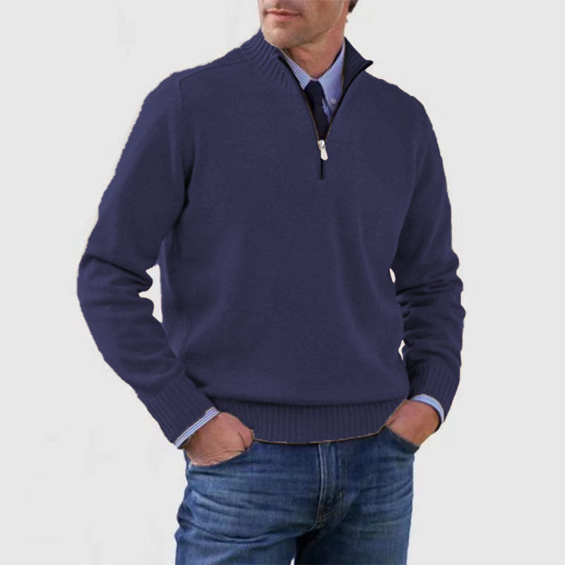 Merry & Bright Men's Stand Collar Zipper Sweater Winter Fashion Solid Color Long Sleeve Knitted Top Clothing