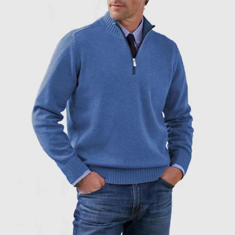Merry & Bright Men's Stand Collar Zipper Sweater Winter Fashion Solid Color Long Sleeve Knitted Top Clothing