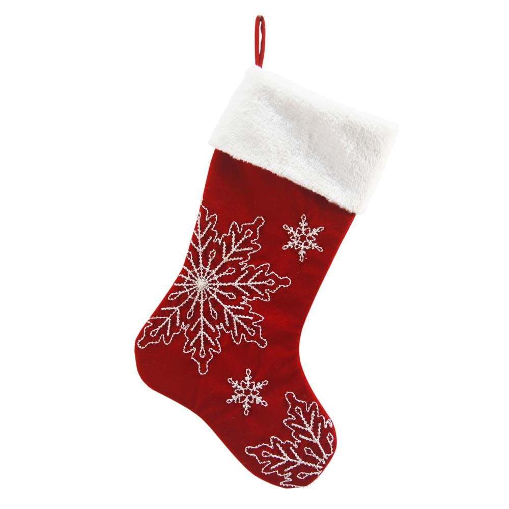 Merry & Bright 18" Red Snowflake Christmas Stocking