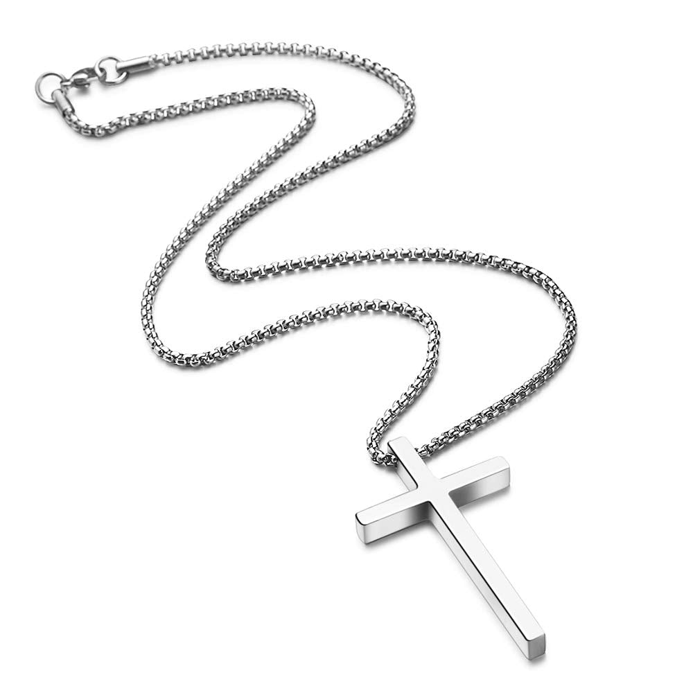 Merry & Bright Cross Necklace for Men - Silver Stainless Steel