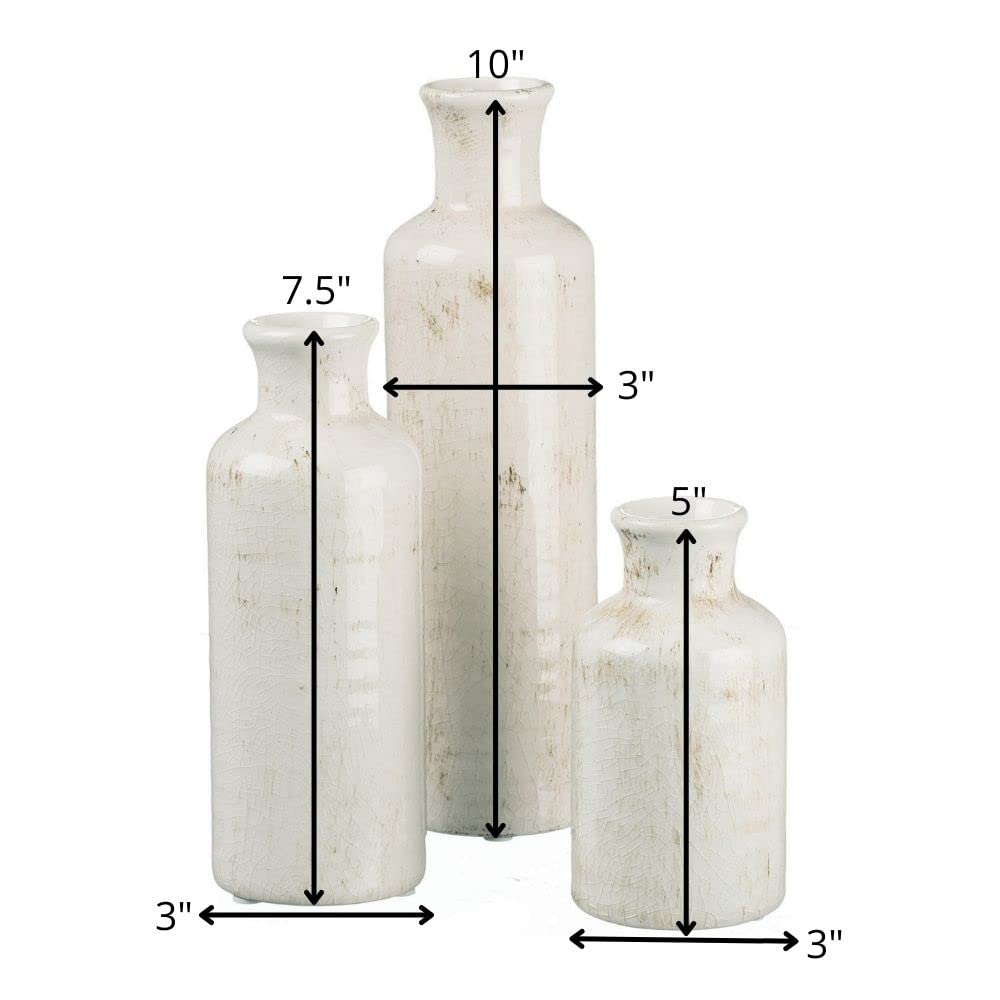 Merry & Bright  Ceramic Farmhouse Vase Set – Distressed White, 3-Piece