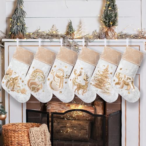 Merry & Bright New Christmas Embroidered Stockings Set of 6
