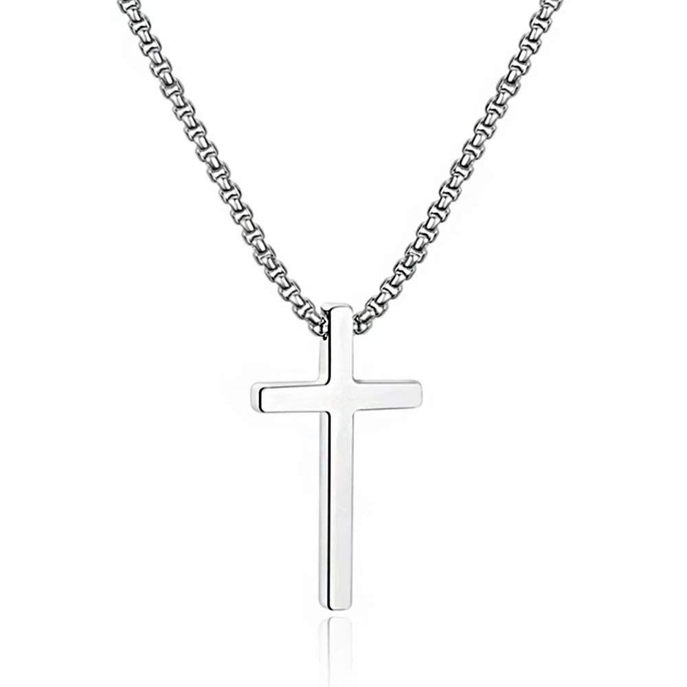 Merry & Bright Cross Necklace for Men - Silver Stainless Steel