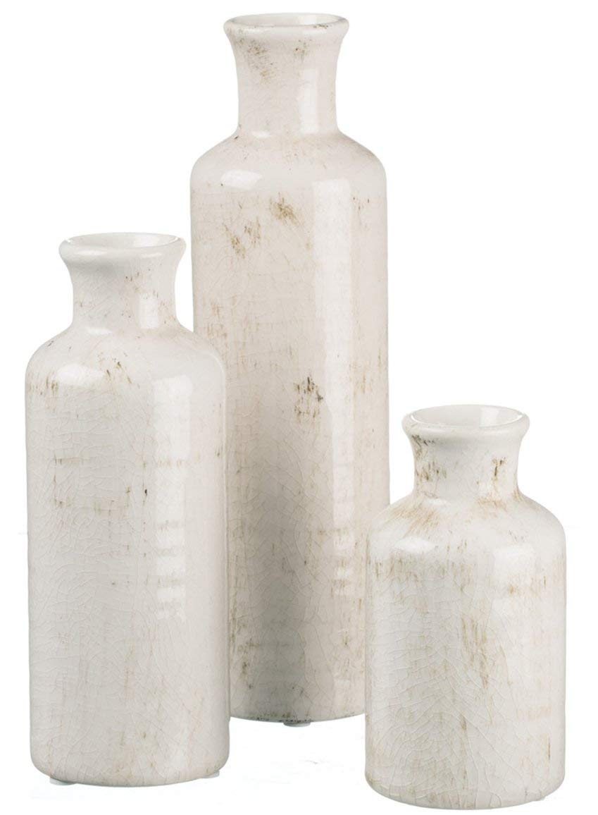 Merry & Bright  Ceramic Farmhouse Vase Set – Distressed White, 3-Piece