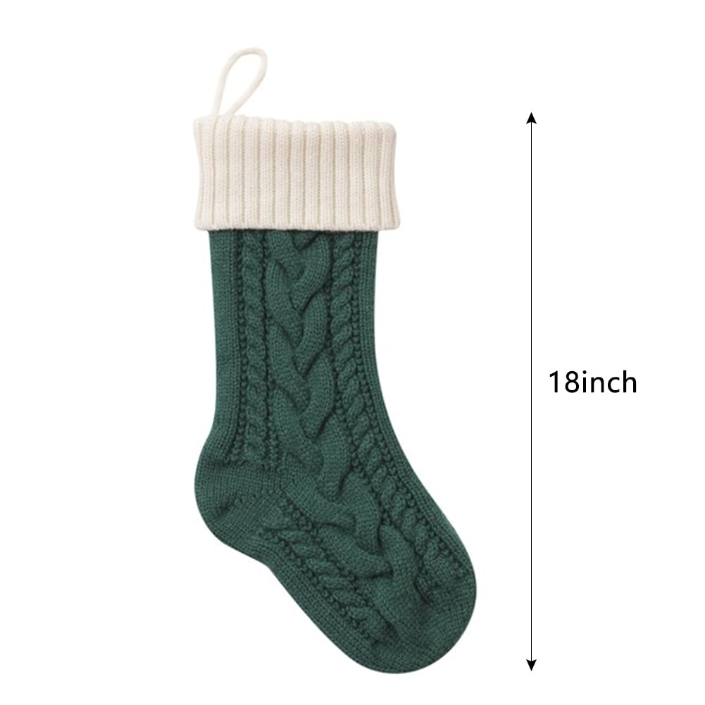 Merry & Bright Green & Ivory Christmas Stocking – 18" Holiday Sock