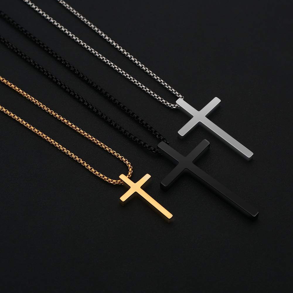 Merry & Bright Cross Necklace for Men - Silver Stainless Steel