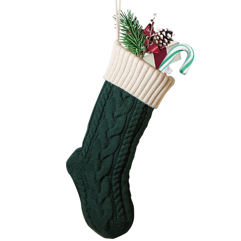 Merry & Bright Green & Ivory Christmas Stocking – 18" Holiday Sock