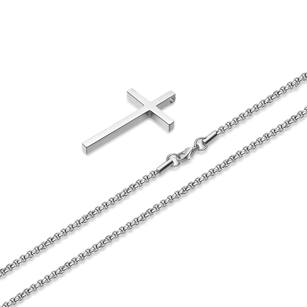 Merry & Bright Cross Necklace for Men - Silver Stainless Steel