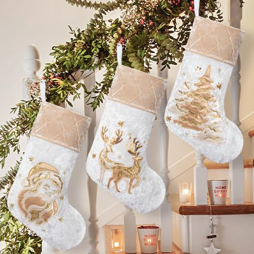 Merry & Bright New Christmas Embroidered Stockings Set of 6
