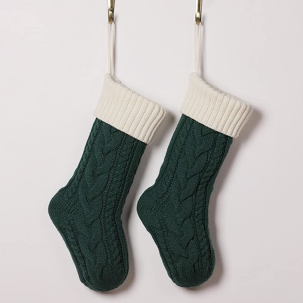 Merry & Bright Green & Ivory Christmas Stocking – 18" Holiday Sock