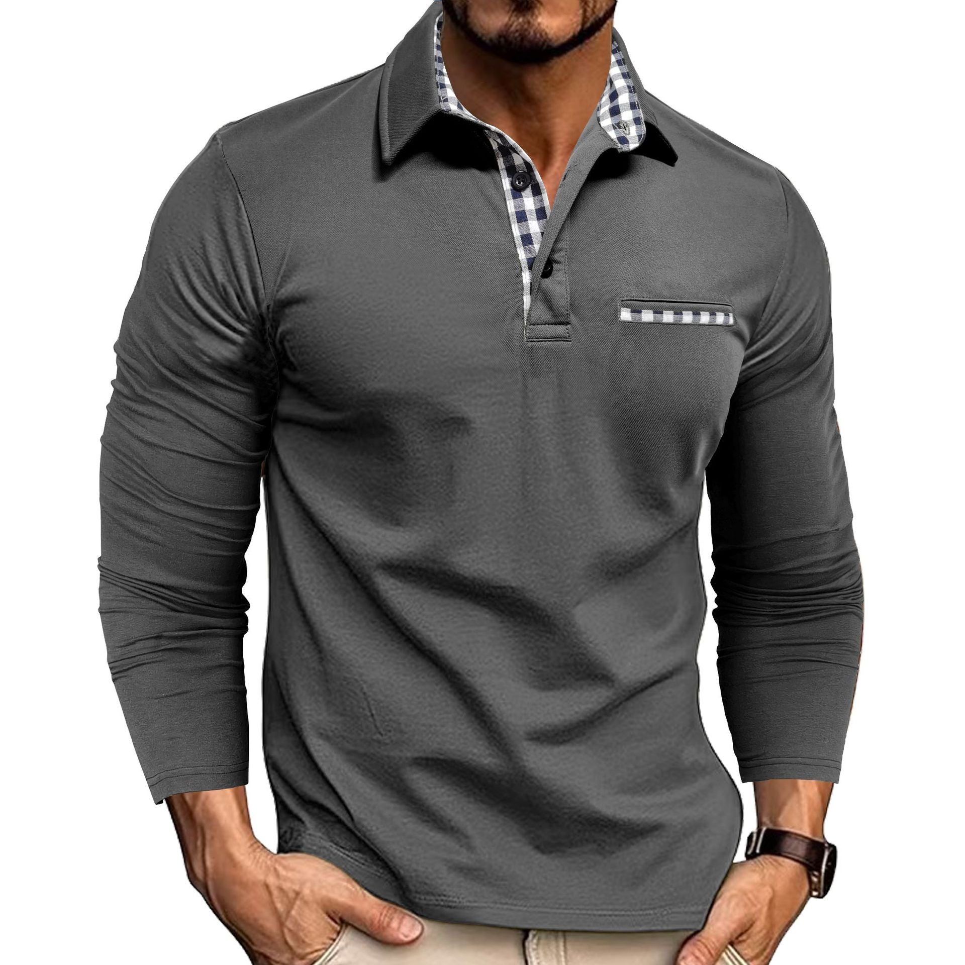 Merry & Bright Polo Shirt Fashion Solid Color Long Sleeve Top Men's Clothing