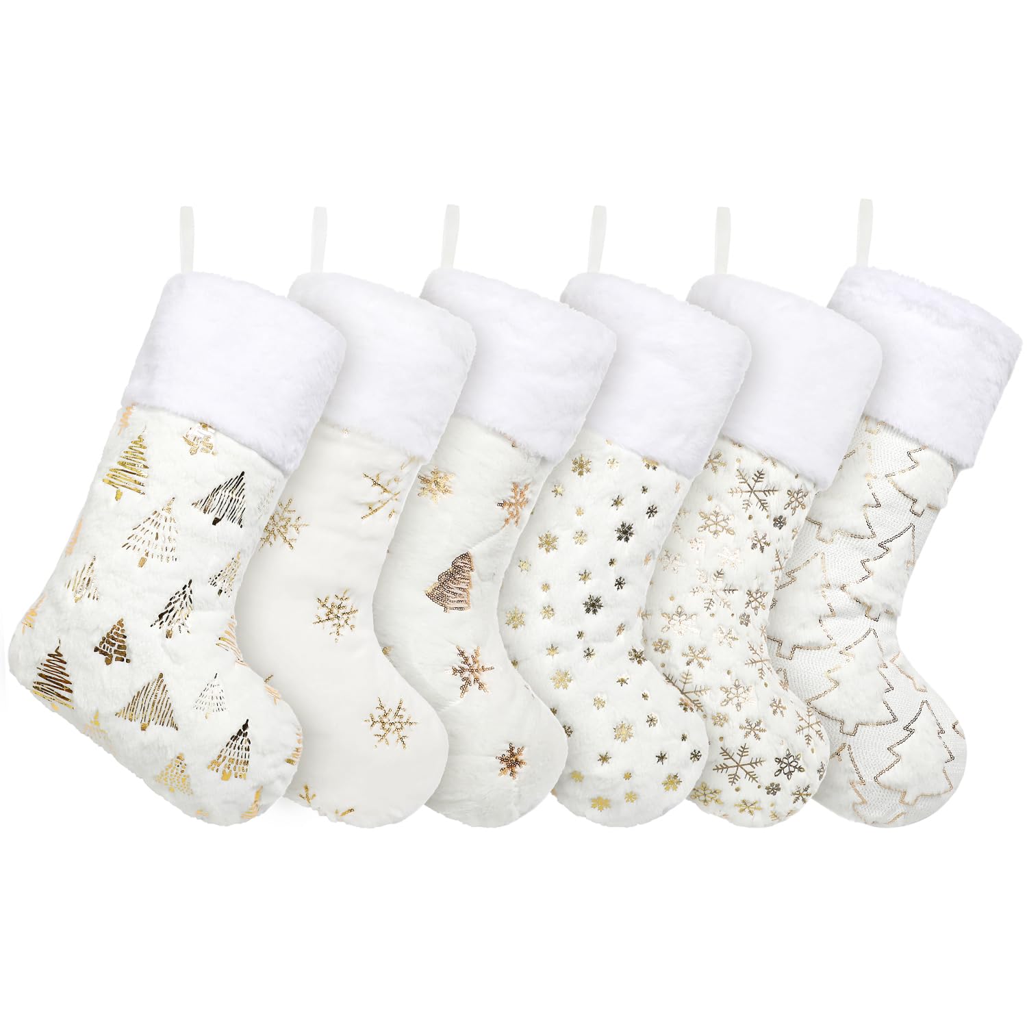 Merry & Bright White Christmas Stockings Set of 6